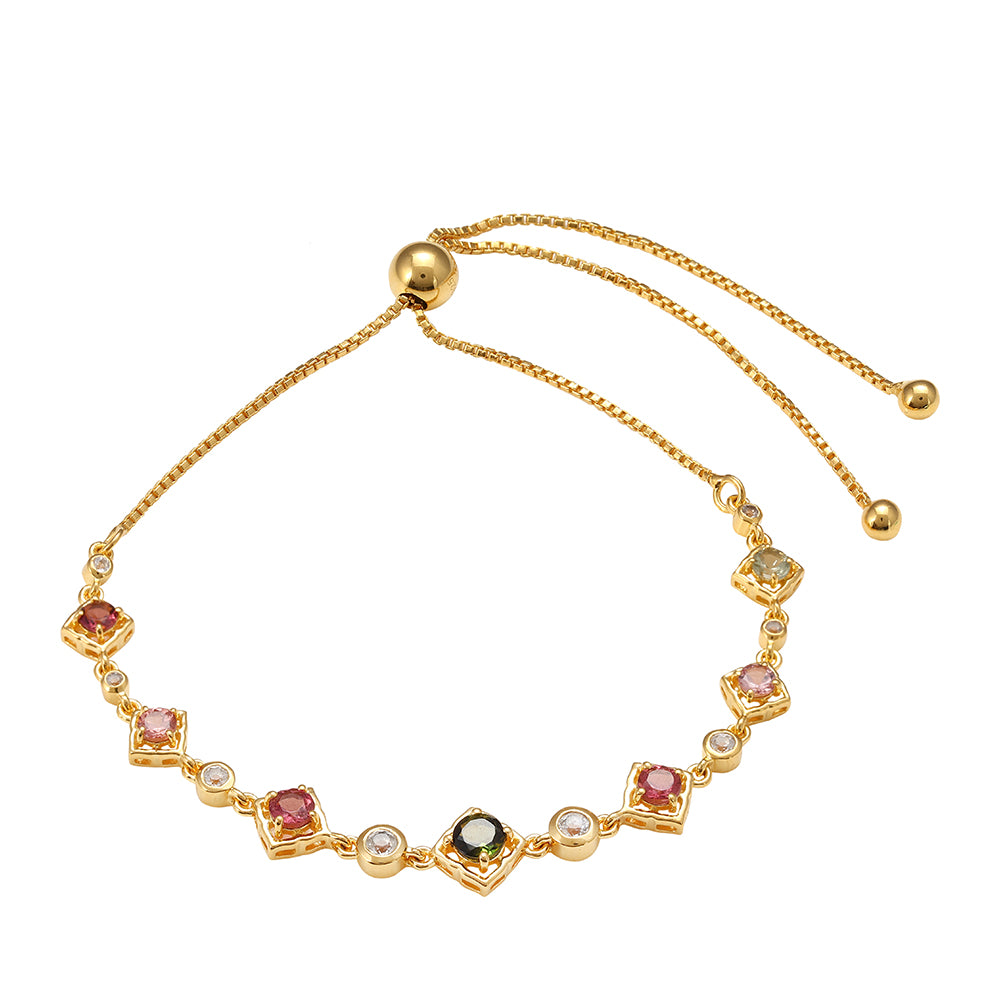 Goldplattiertes Silberarmband mit regenbogenfarbenem Turmalin aus Pelmadulla und weißem Topas 1 
