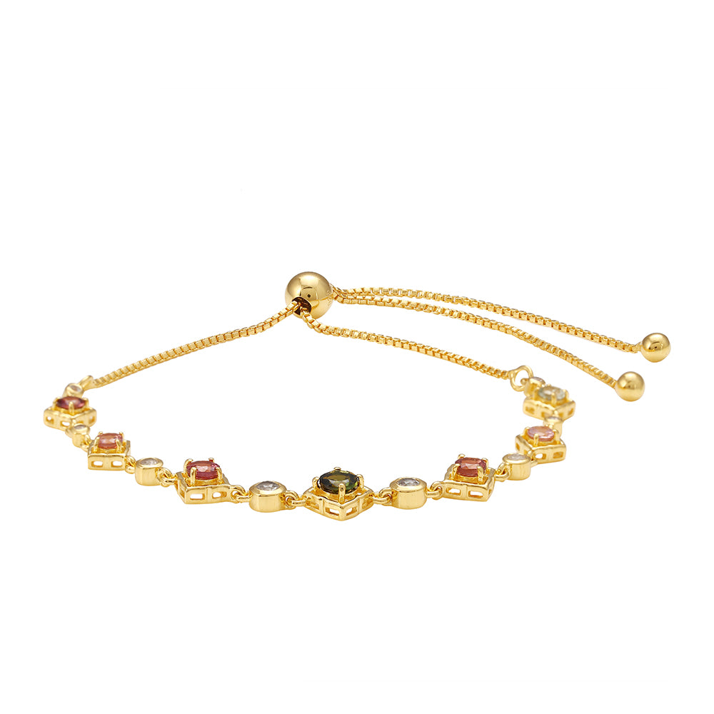 Goldplattiertes Silberarmband mit regenbogenfarbenem Turmalin aus Pelmadulla und weißem Topas 2 