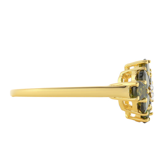 Goldplattierter Silberring mit grünem Turmalin und natürlichem Zirkon