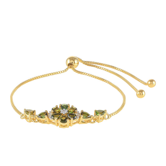 Goldplattiertes Silberarmband mit grünem Turmalin und natürlichem Zirkon