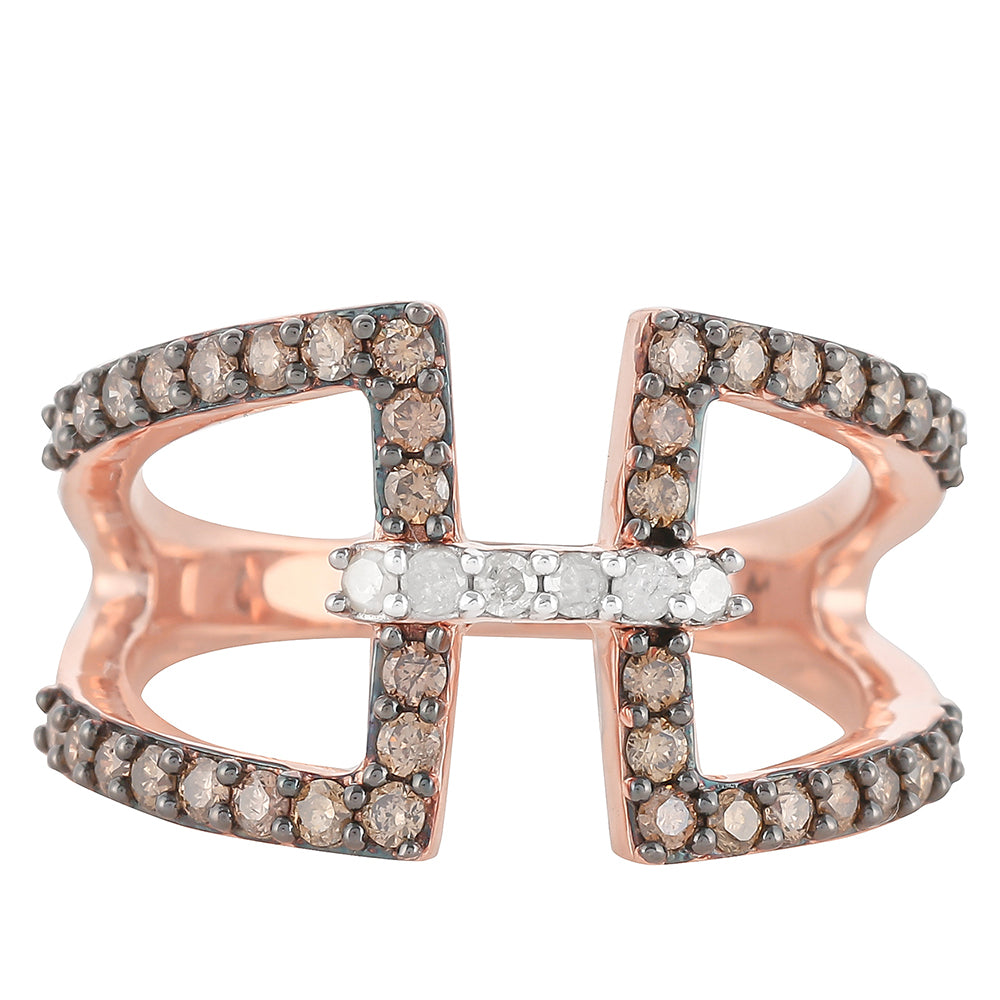 Rosevergoldeter Silberring mit Champagner-Diamant und weißem Diamant 5 