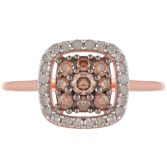 Rosevergoldeter Silberring mit Champagner-Diamant