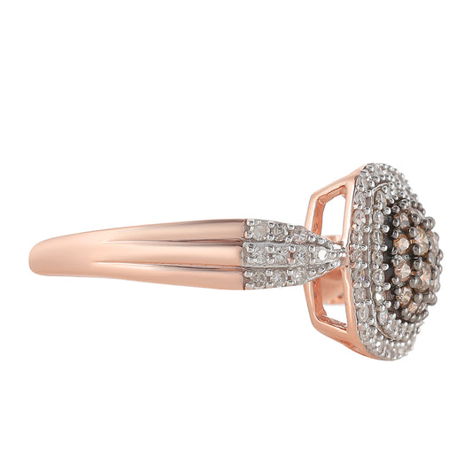 Rosevergoldeter Silberring mit Champagner-Diamant