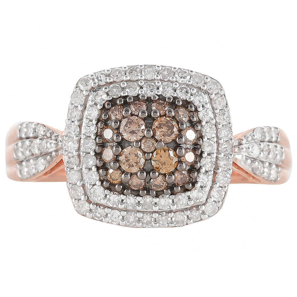 Rosevergoldeter Silberring mit Champagner-Diamant 5 