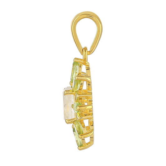 Goldplattierter Silberanhänger mit Regenbogenmondstein und Peridot