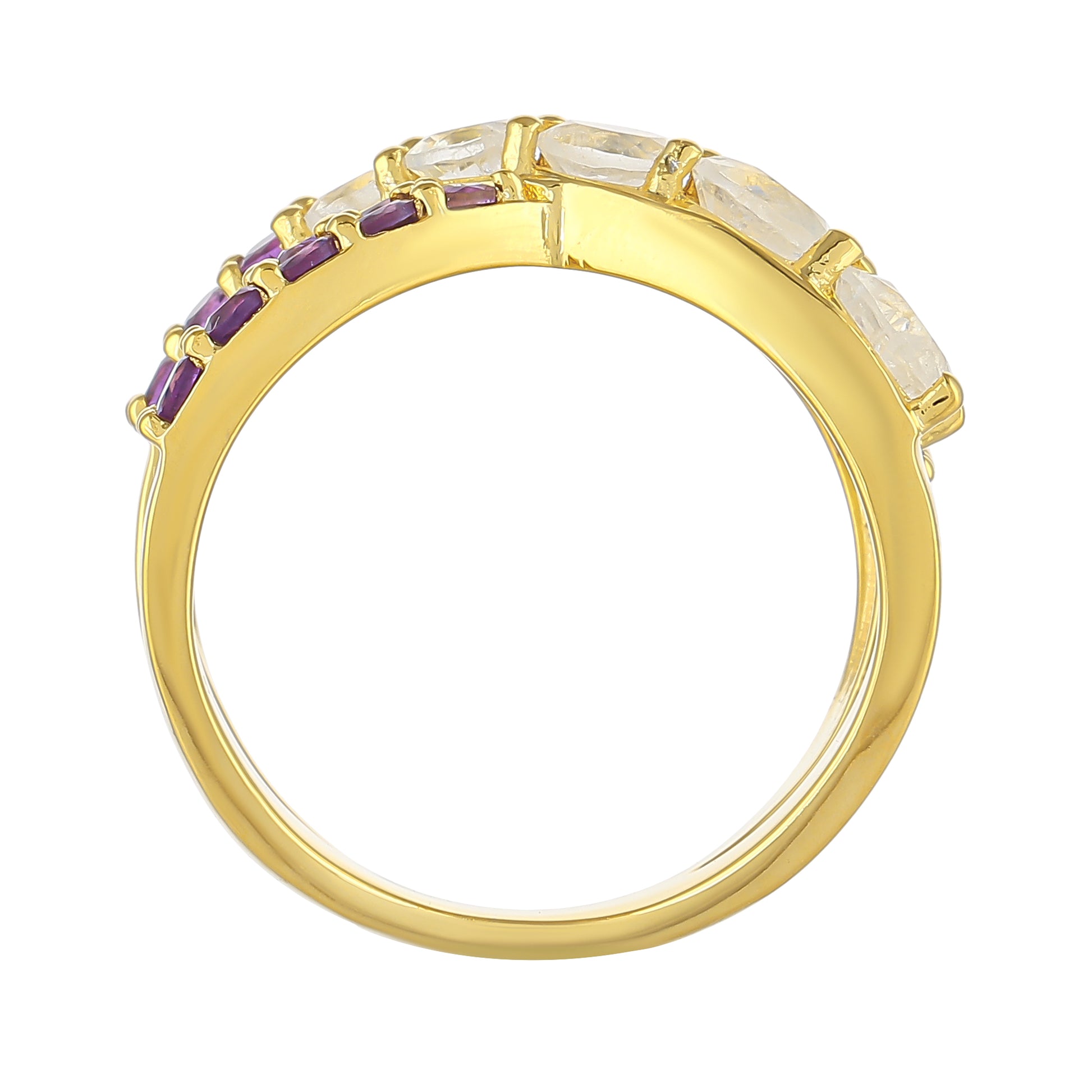 Goldplattierter Silberring mit Regenbogenmondstein und brasilianischem Amethyst 4 