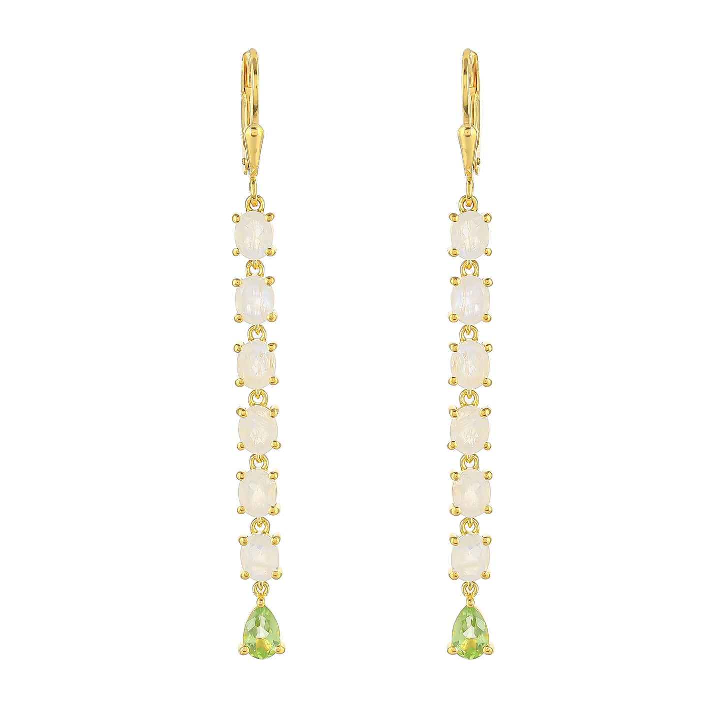 Goldplattierte Silberohrringe mit Regenbogenmondstein und Peridot
