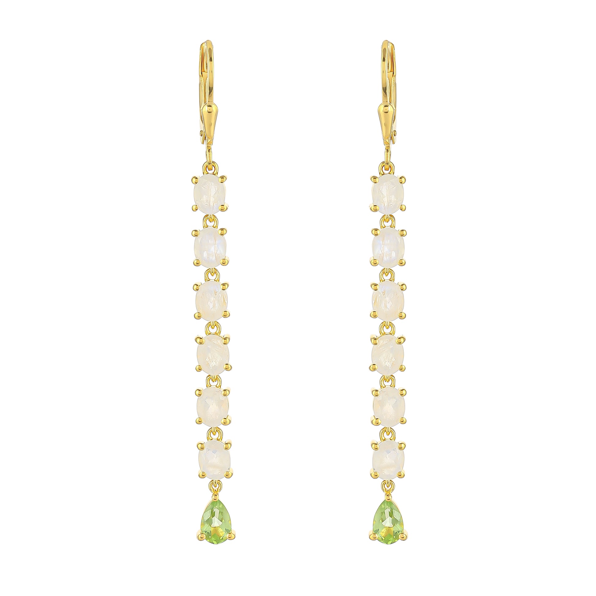 Goldplattierte Silberohrringe mit Regenbogenmondstein und Peridot 1 