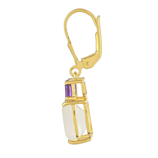 Goldplattierte Silberohrringe mit Regenbogenmondstein und brasilianischem Amethyst