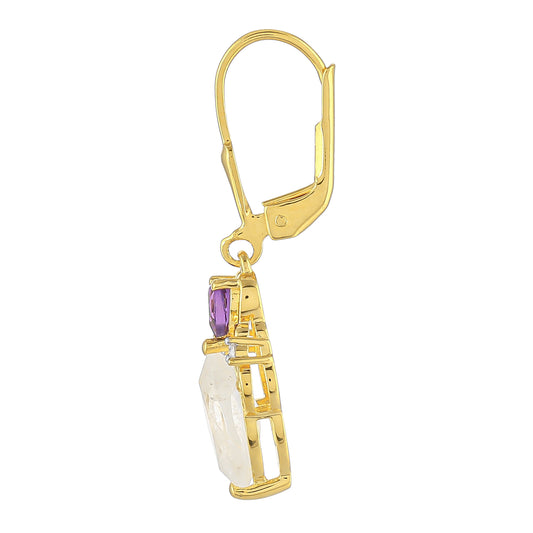 Goldplattierte Silberohrringe mit Regenbogenmondstein und brasilianischem Amethyst