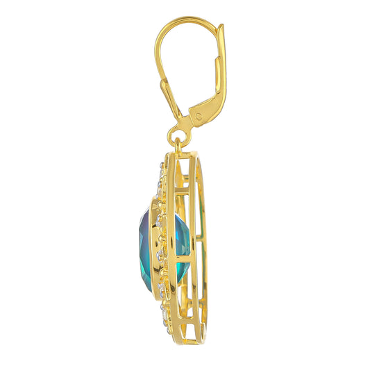 Goldplattierte Silberohrringe mit Pfauenquarz und weißem Topas