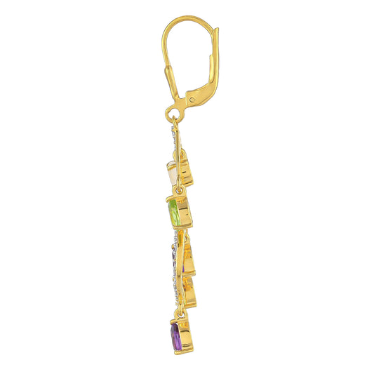 Goldplattierte Silberohrringe mit Regenbogenmondstein und brasilianischem Amethyst