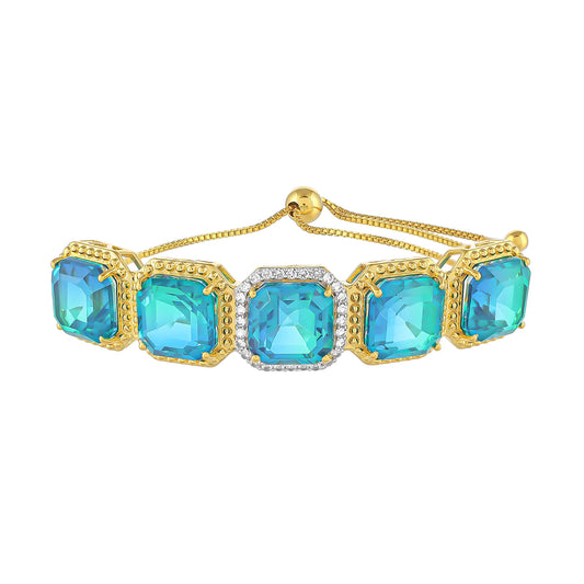 Goldplattiertes Silberarmband mit Pfauenquarz und weißem Topas
