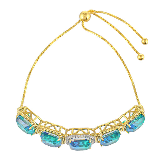 Goldplattiertes Silberarmband mit Pfauenquarz und weißem Topas