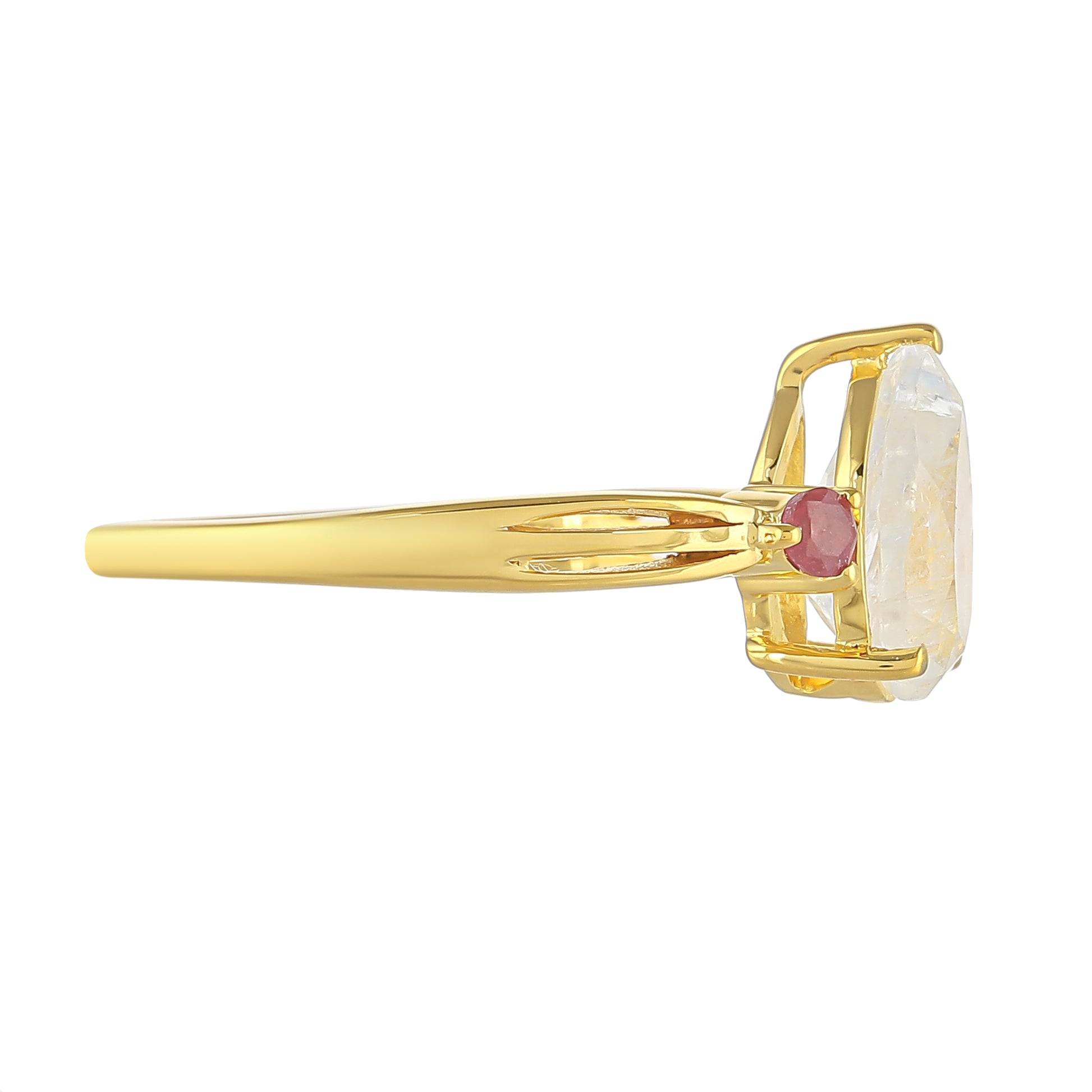 Goldplattierter Silberring mit Regenbogenmondstein und Thai Rubin 2 