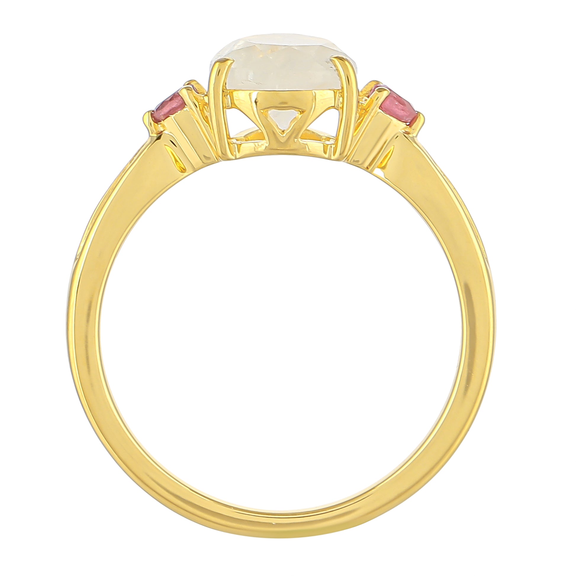 Goldplattierter Silberring mit Regenbogenmondstein und Thai Rubin 4 
