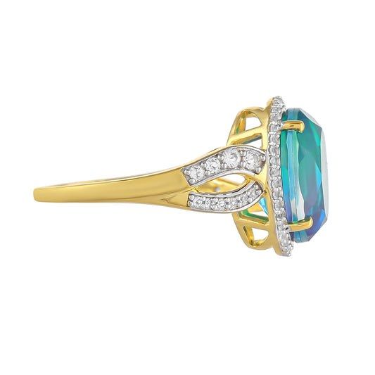 Goldplattierter Silberring mit Pfauenquarz und weißem Topas