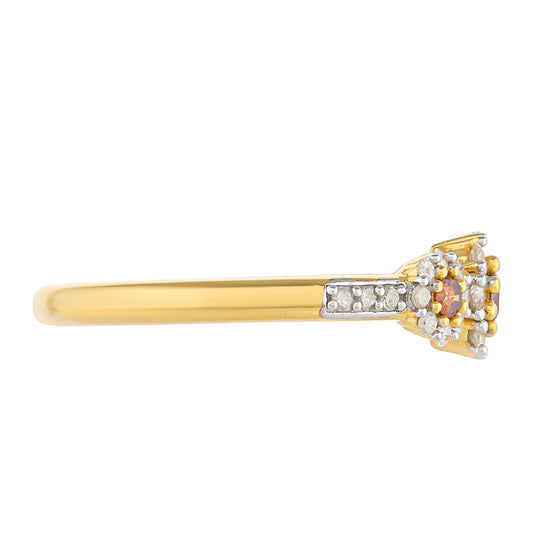 Goldplattierter Silberring mit rotem Diamant und weißem Diamant