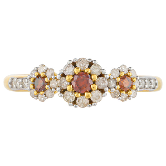 Goldplattierter Silberring mit rotem Diamant und weißem Diamant