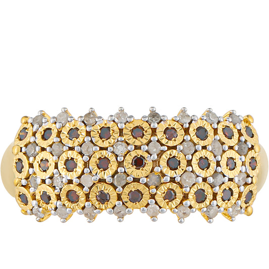 Goldplattierter Silberring mit rotem Diamant und weißem Diamant