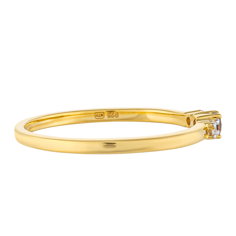 Goldplattierter Silberring mit rotem Diamant und weißem Diamant
