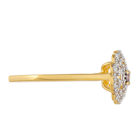 Goldplattierter Silberring mit rotem Diamant und weißem Diamant