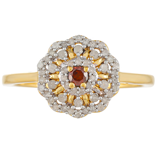 Goldplattierter Silberring mit rotem Diamant und weißem Diamant