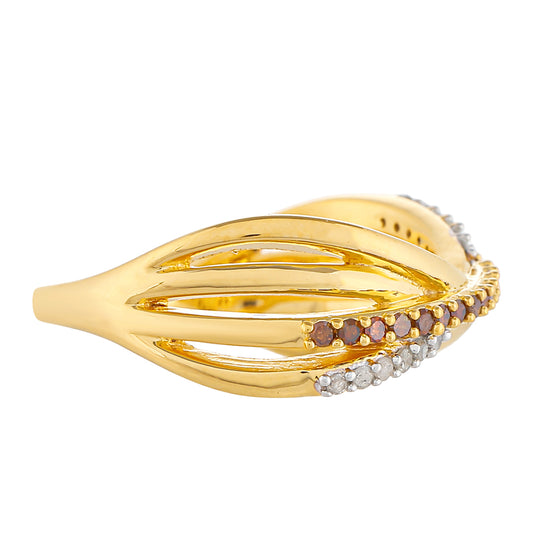 Goldplattierter Silberring mit rotem Diamant und weißem Diamant