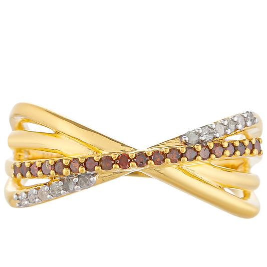 Goldplattierter Silberring mit rotem Diamant und weißem Diamant