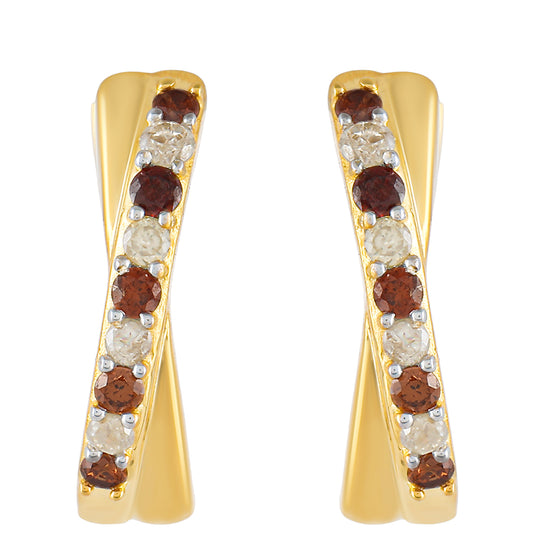Goldplattierte Silberohrringe mit rotem Diamant und weißem Diamant