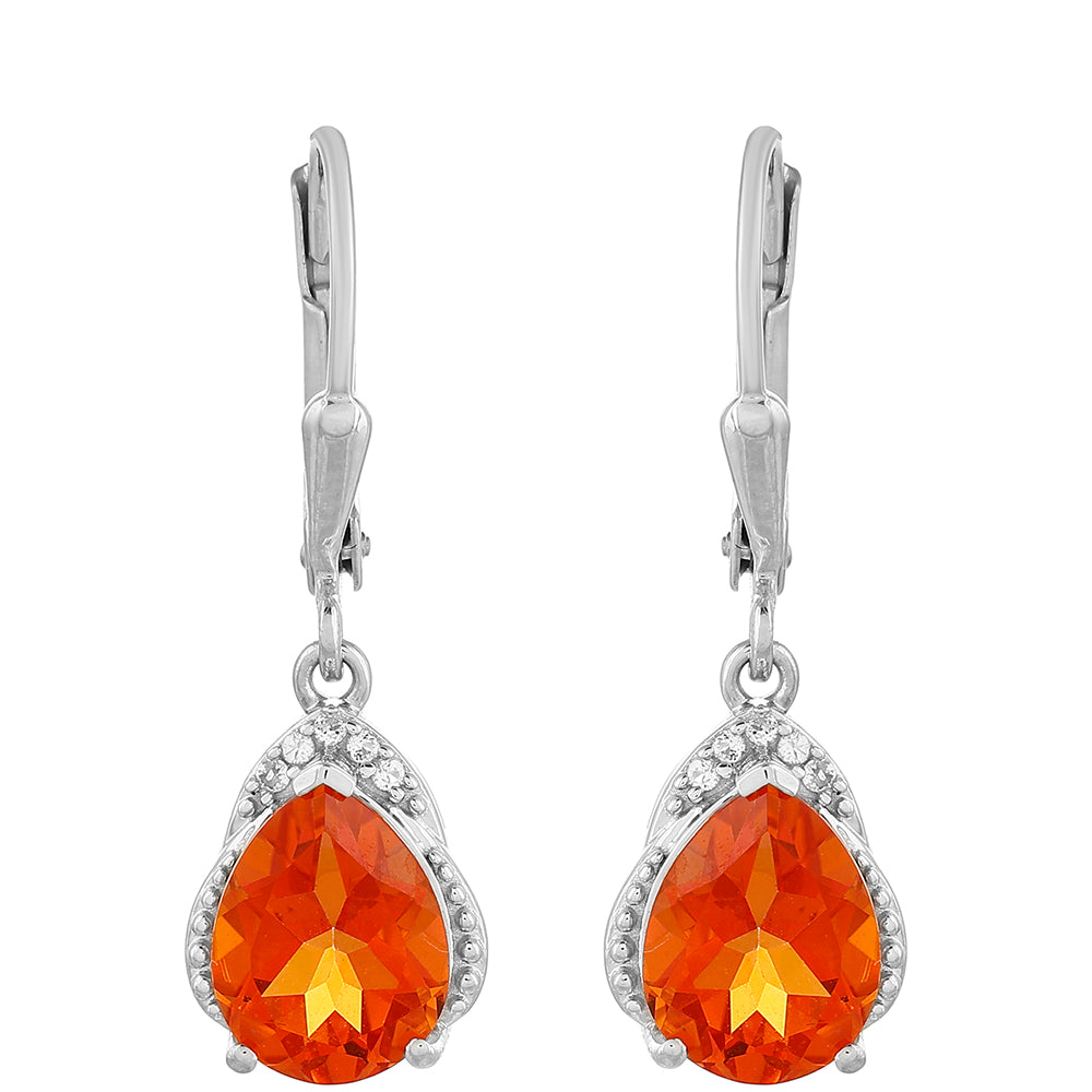 Silberohrringe mit Padparadscha Quarz und weißem Topas