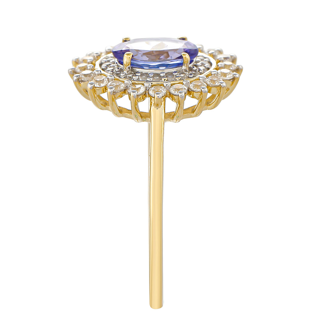 Goldring mit Tansanit - Klasse AAA und natürlichem Zirkon