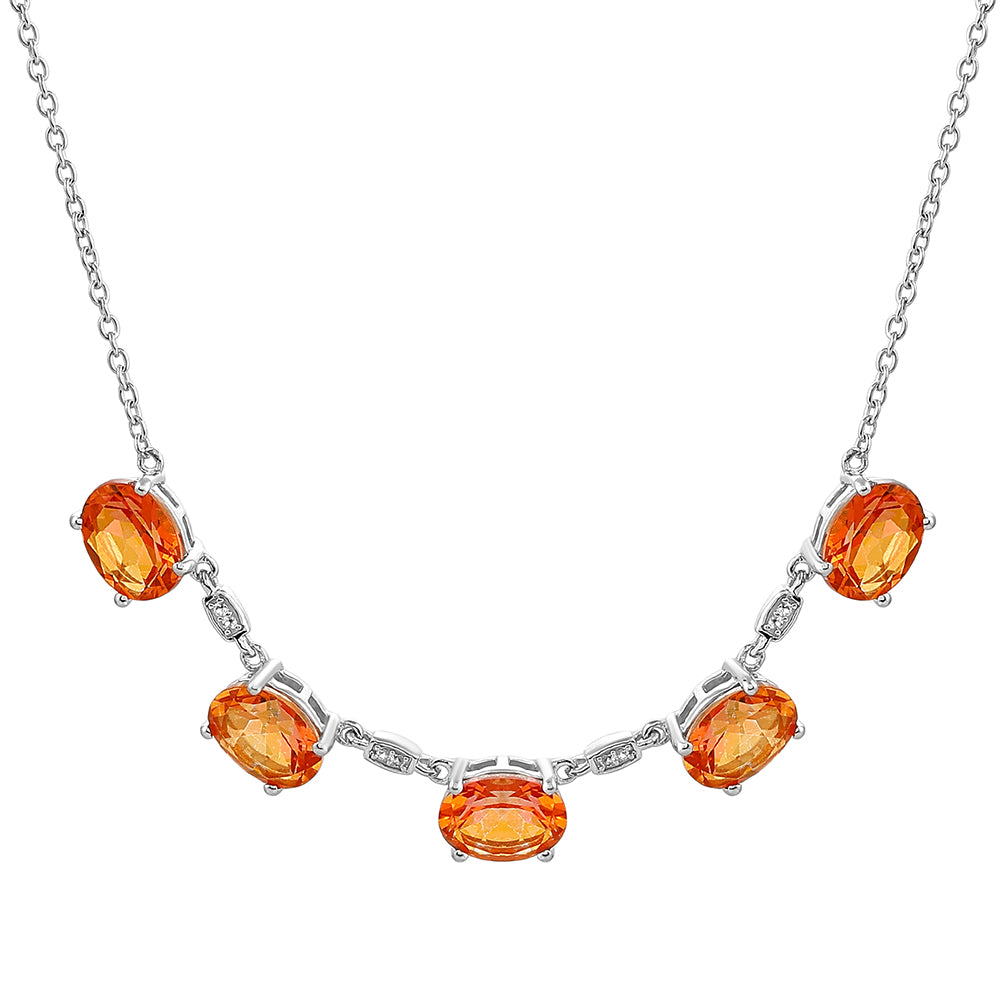 Silberhalskette mit Padparadscha Quarz und weißem Topas 1 