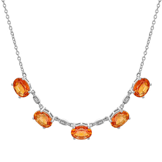 Silberhalskette mit Padparadscha Quarz und weißem Topas