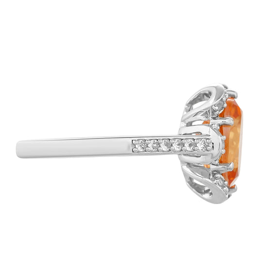 Silberring mit Padparadscha Quarz und weißem Topas