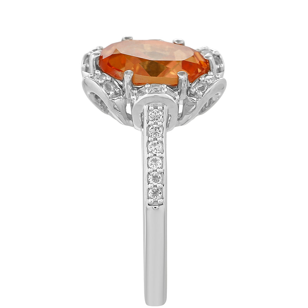Silberring mit Padparadscha Quarz und weißem Topas 3 