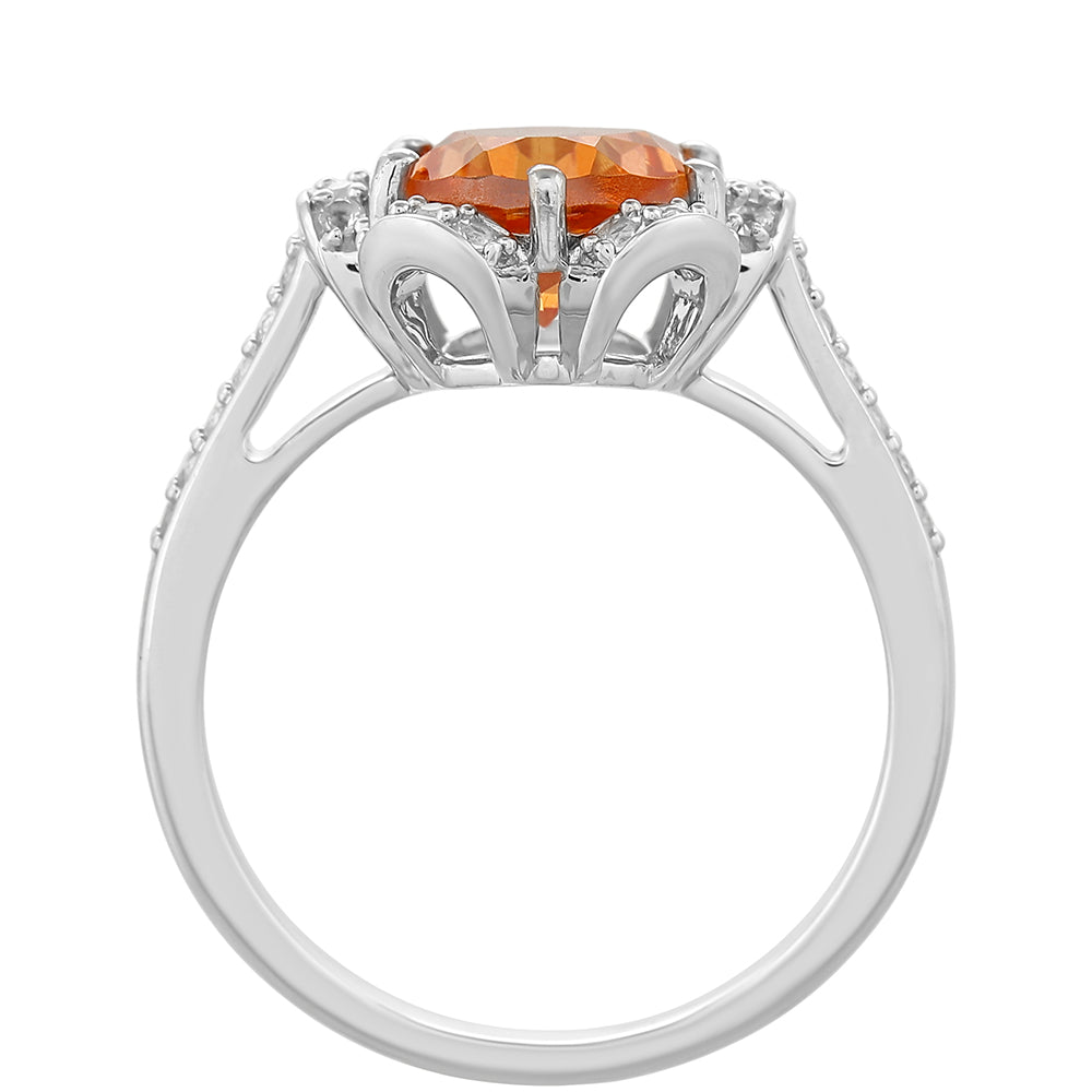 Silberring mit Padparadscha Quarz und weißem Topas 4 