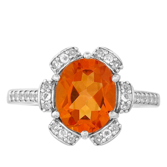Silberring mit Padparadscha Quarz und weißem Topas