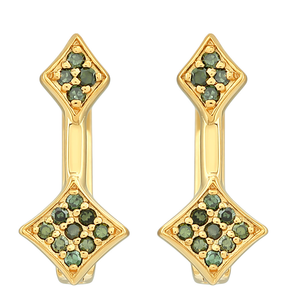 Goldplattierte Silberohrringe mit grünem Diamant 1 
