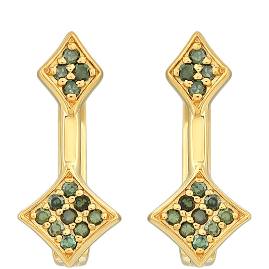 Goldplattierte Silberohrringe mit grünem Diamant