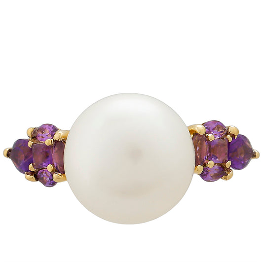 Goldring mit Amethyst und weißer Süßwasserperle
