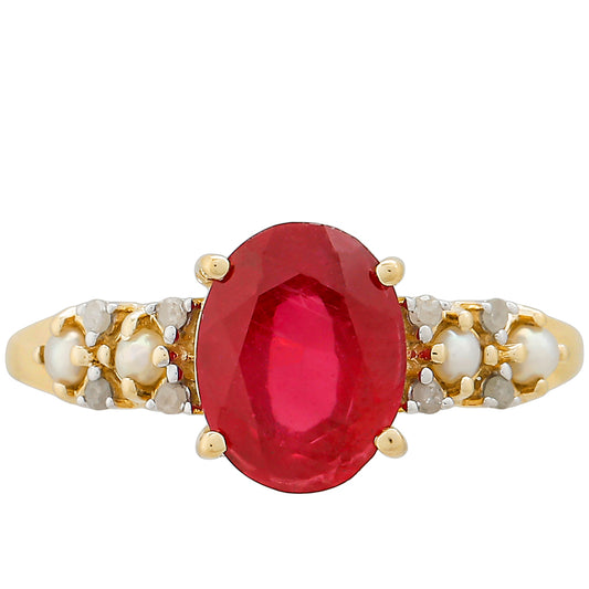 Goldring mit Thai Rubin und weißem Diamant