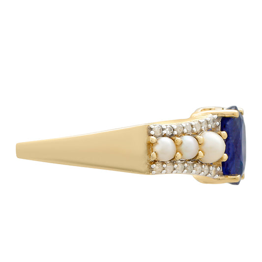 Goldring mit Thai Saphir und weißem Diamant