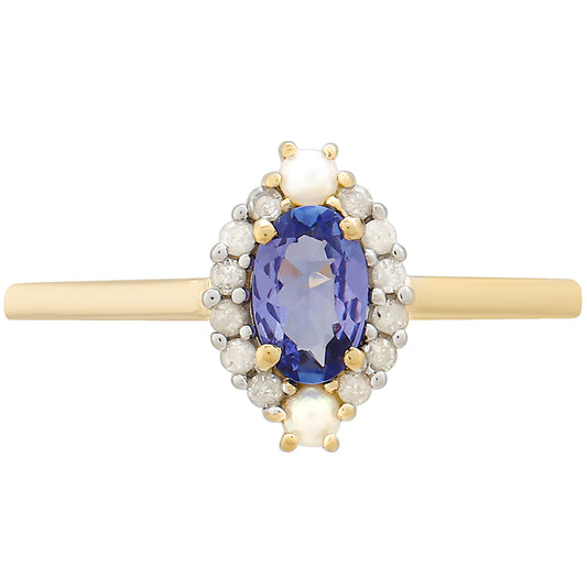 Goldring mit Tansanit und weißem Diamant
