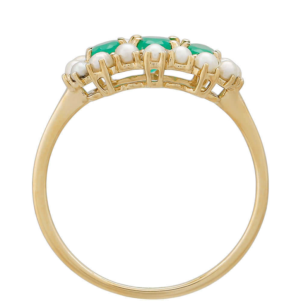 Goldring mit brasilianischem Smaragd und weißer Süßwasserperle 3 