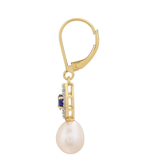 Goldohrringe mit Thai Saphir und weißem Diamant