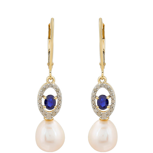 Goldohrringe mit Thai Saphir und weißem Diamant