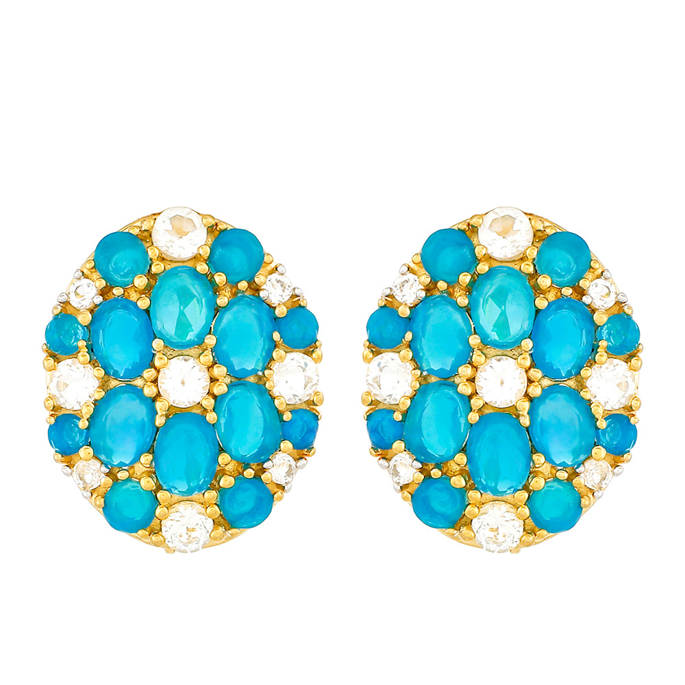 Goldplattierte Silberohrringe mit äthiopischem Paraiba-Blauopal und weißem Topas
