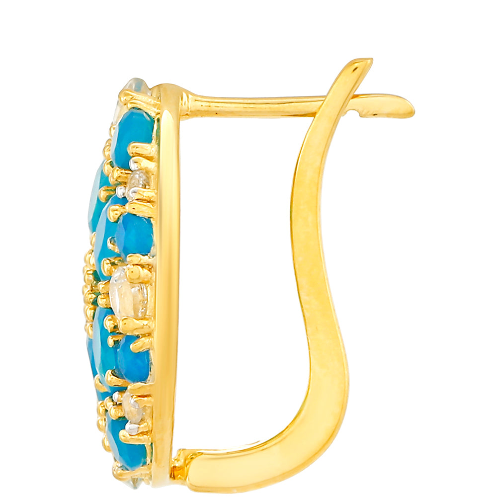 Goldplattierte Silberohrringe mit äthiopischem Paraiba-Blauopal und weißem Topas