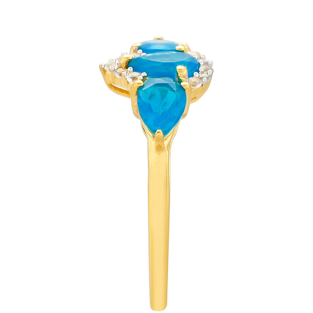 Goldplattierter Silberring mit äthiopischem Paraiba-Blauopal und weißem Topas